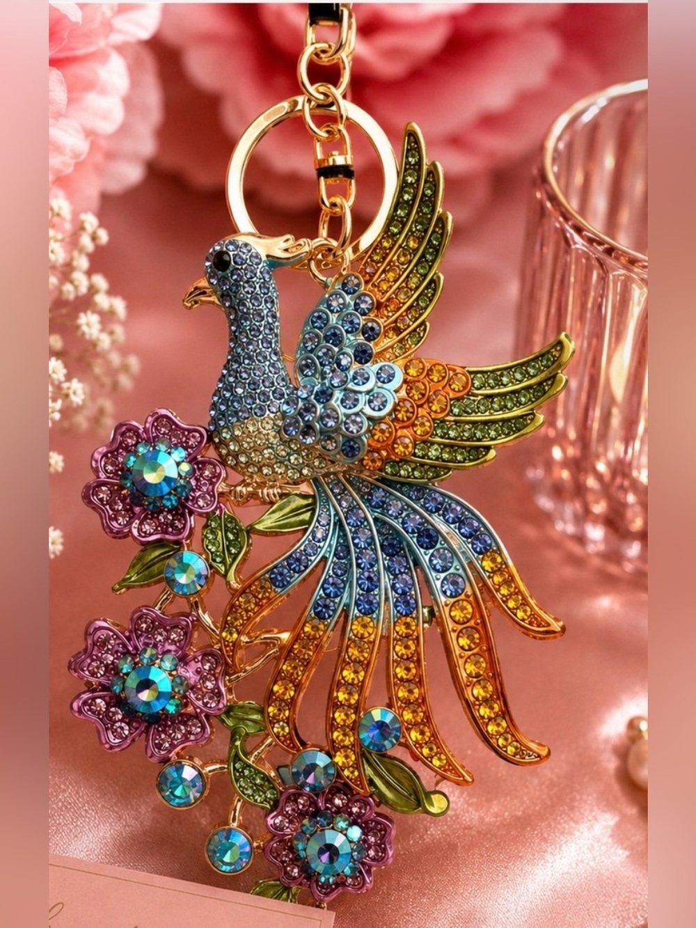 Multicolor Crystal Phoenix Pendant Keychain - Women Jewelry